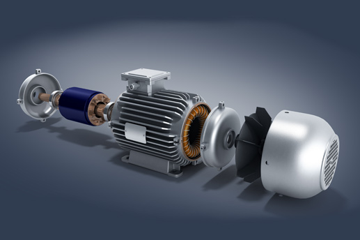 Exploded view showing the internal components of an electric motor