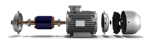 expanded view of the Internal components of an electric motor