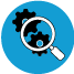 Magnifying glass enlarging cogs to detect failure icon