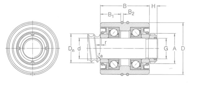 Diagram of a Ewellix BFSB Series ball screw support unit