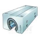 Linear ball bearing and housing unit; open design, adjustable clearance, with self-aligning linear ball bearing, contact seals on both sides
